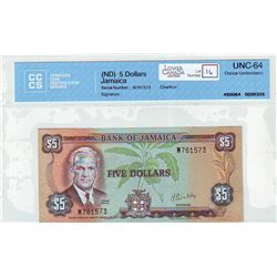 Jamaica 5 Dollars (ND) CCCS UNC-64.