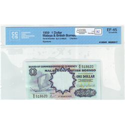 Malaya & Britiah Borneo 1 Dollar 1959 CCCS EF-45; TDLR.