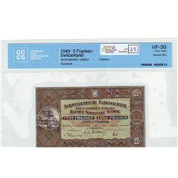 Switzerland 5 Franken 1949 CCCS VF-30.