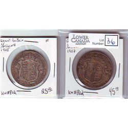 Great Britain 1/2 Crown 1907 VF-20 & 1908 F-12. Lot of 2 coins.