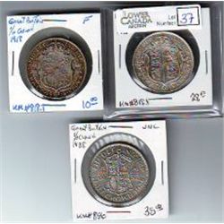 Great Britain 1/2 Crown 1915 EF-40, 1918 F-12 & 1938 EF-40. Lot of 3 coins