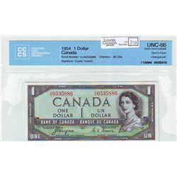 1954 Bank of Canada; Dollar BC-29a CCCS UNC-66 Devil's Face Changeover H/A0535886.