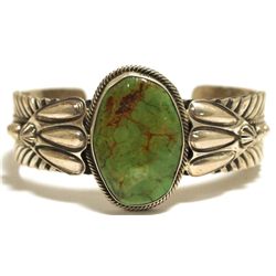 Old Pawn Navajo Green Fox Turquoise Sterling Silver Cuff Bracelet - JT