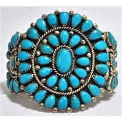 Old Pawn Turquoise Needlepoint Sterling Silver Cuff Bracelet - VB