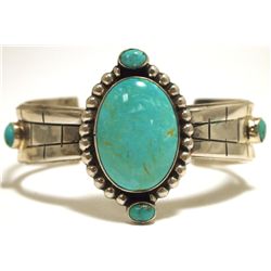Old Pawn Navajo Turquoise Sterling Silver Cuff Bracelet - Shakey