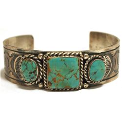 Old Pawn Navajo Royston Turquoise Sterling Silver Cuff Bracelet - KW?