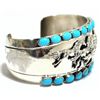 Image 2 : Old Pawn Navajo Turquoise Sterling Silver Running Horses Cuff Bracelet - Emer Thompson