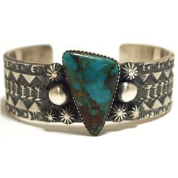 Old Pawn Navajo Royston Turquoise Sterling Silver Cuff Bracelet - Mara Antia