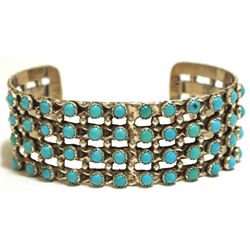 Old Pawn Navajo Turquoise Dots Sterling Silver Cuff Bracelet - Shakey