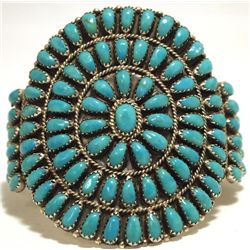 Old Pawn Navajo Turquoise Needlepoint Sterling Silver Cuff Bracelet - Larry Moses Begay