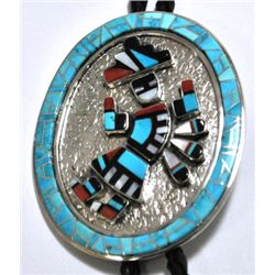 Old Pawn Navajo Multi-Stone Rainbow Kachina Sterling Silver Bolo Tie - Victor Trujillo