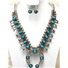 Image 1 : Old Pawn Navajo Turquoise Squash Blossom Necklace & Earrings Set - Lenore Garcia