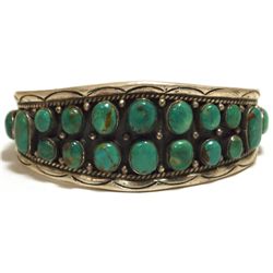 Old Pawn Navajo Green Turquoise Sterling Silver Cuff Bracelet - DL