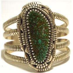 Old Pawn Navajo Spider Web Kingman Turquoise Sterling Silver Cuff Bracelet