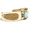Image 2 : Dead Pawn Navajo Turquoise & 12k Gold Fill Sterling Silver Feather Cuff Bracelet - CB