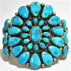 Old Pawn Turquoise Needlepoint Sterling Silver Cuff Bracelet