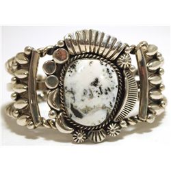 Old Pawn Navajo White Buffalo Sterling Silver Cuff Bracelet - Henry Sam
