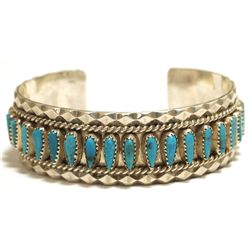 Old Pawn Navajo Turquoise Needlepoint Sterling Silver Cuff Bracelet - Tommy Lowe