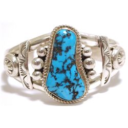 Old Pawn Navajo Sleeping Beauty Turquoise Sterling Silver Cuff Bracelet - Ronald Coan