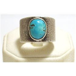 Old Pawn Navajo Turquoise Sterling Silver Sandcast Men's Ring - Lee B