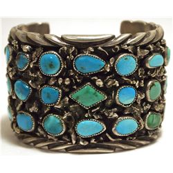 Old Pawn Navajo Turquoise Sterling Silver Cuff Bracelet - Juan Peterson