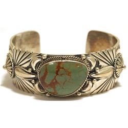Old Pawn Navajo Green Fox Turquoise Sterling Silver Cuff Bracelet - Shakey