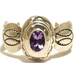 Dead Pawn Navajo Amethyst Sterling Silver Cuff Bracelet - Tommy Moore