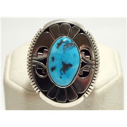 Navajo Sleeping Beauty Turquoise Sterling Silver Men's Ring - Eugene Belone