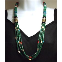 Navajo 4-Strand Malachite & Multi-Stone Necklace - Tommy Singer
