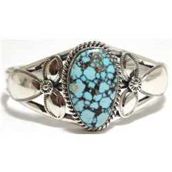 Navajo Spider Web Kingman Turquoise Sterling Silver Cuff Bracelet - Mary Ann Spencer