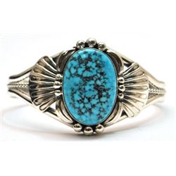 Navajo Spider Web Kingman Turquoise Sterling Silver Cuff Bracelet - Mary Ann Spencer