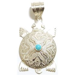 Navajo Turquoise Sterling Silver Turtle Pendant - Alonzo Mariano