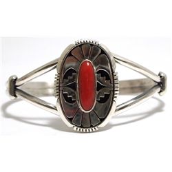 Navajo Coral Sterling Silver Cuff Bracelet - Eugene Belone