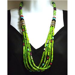 Navajo Gaspeite Green Turquoise & Multi-Stone 6-Strand Necklace - Tommy Singer