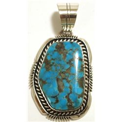 Navajo Spider Web Kingman Turquoise Sterling Silver Pendant - Eugene Belone