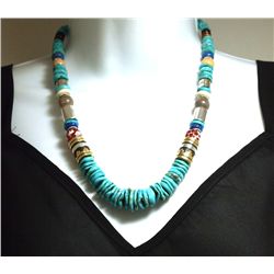 Navajo Turquoise Heishi & Multi-Stone Necklace - Tommy Singer