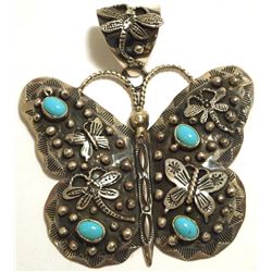 Navajo Turquoise Sterling Silver Butterfly & Dragonfly Pendant - Emer Thompson