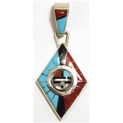 Zuni Multi-Stone Sun Face Spinner Sterling Silver Pendant - Don Dewa