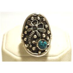 Navajo Spider Web Turquoise Sterling Silver Dragonfly Women's Ring - Shakey