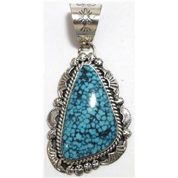 Navajo Spider Web Kingman Turquoise Sterling Silver Pendant - Mary Ann Spencer