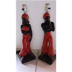 pair of vintage chalkware genie lamps
