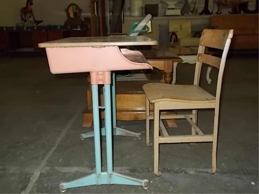 Pink Child School Desk Chair 1950 S