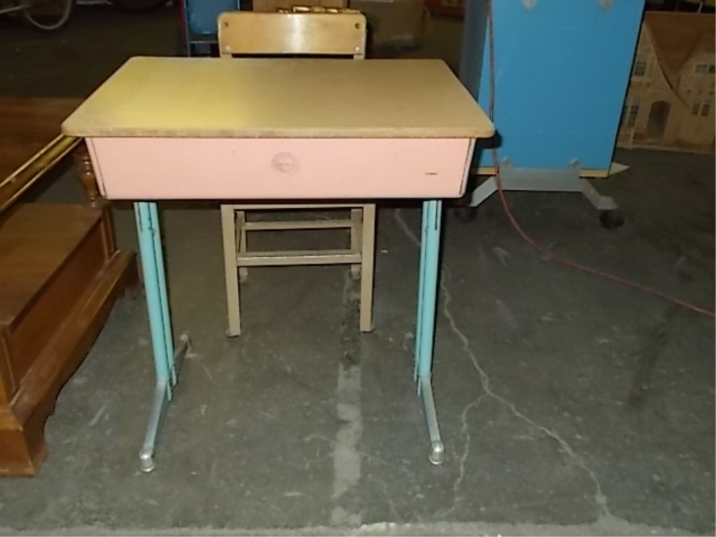 Pink Child School Desk Chair 1950 S