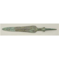 Interesting encrusted bronze spear point  approx. 14” overall including the spear base  with an appr