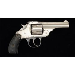Iver-Johnson DA top-break revolver, .38 cal.,  3-1/4” barrel, nickel finish, checkered  owl’s head b