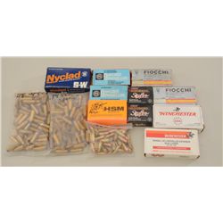 Approx. 15 boxes of 9mm caliber ammo by  Winchester, Fiocchi, HSM, El Dorado, S&W,  etc.  Est.:  $75
