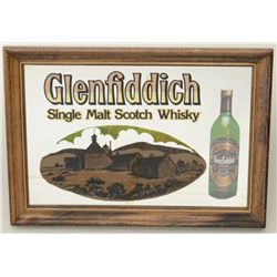 Glenfiddich Single Malt Scotch framed bar  mirror approx. 14” x 20” with stag head  pourer in box; a