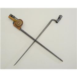 Lot of two Springfield socket bayonets, US  marked and one with metal scabbard and US  brass hanger 