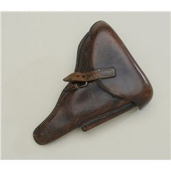 German military leather flap holster for a  Luger semi-auto pistol, marked “Genschow &  Co. A.G. Ber