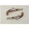 Image 2 : Pair of antique percussion single shot  pistols in custom modern wood case with  carved game scene o